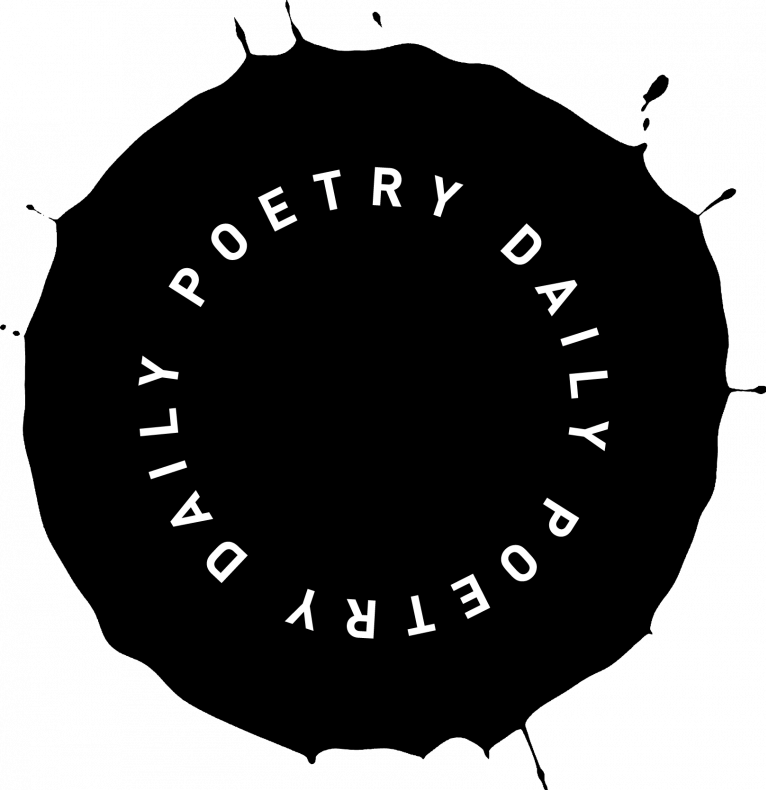 Round black paint splotch with words Poetry Daily