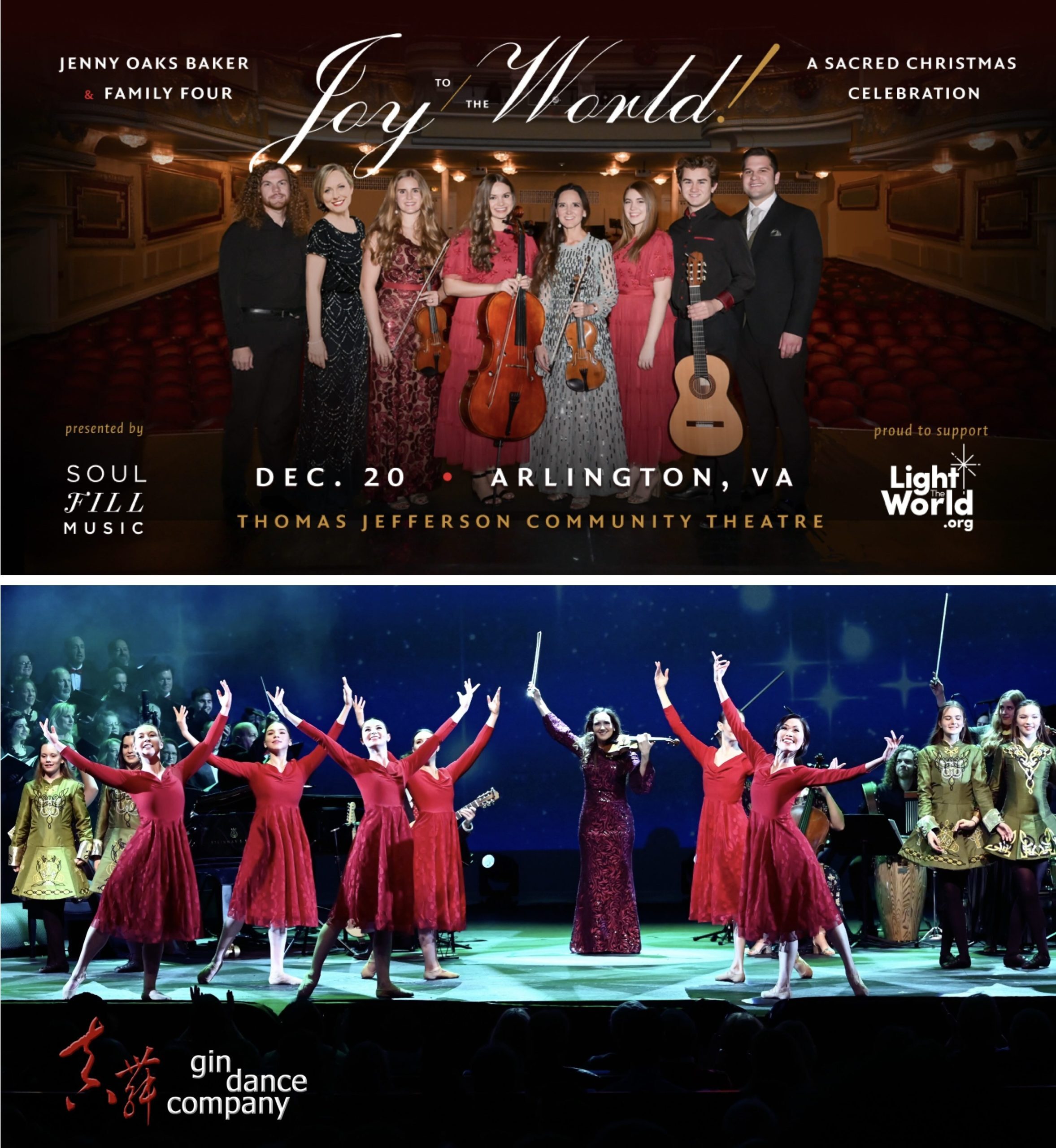Gin Dance Company Featured in Grammy Nominated Billboard No. 1 Concert Violinist, Jenny Oaks Baker & Family Four ‘Joy to the World! A Sacred Celebration’, Christmas Concert