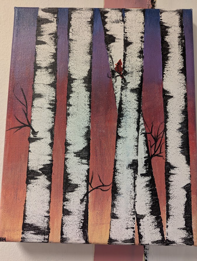 Acrylic Painting of Sunset Birches