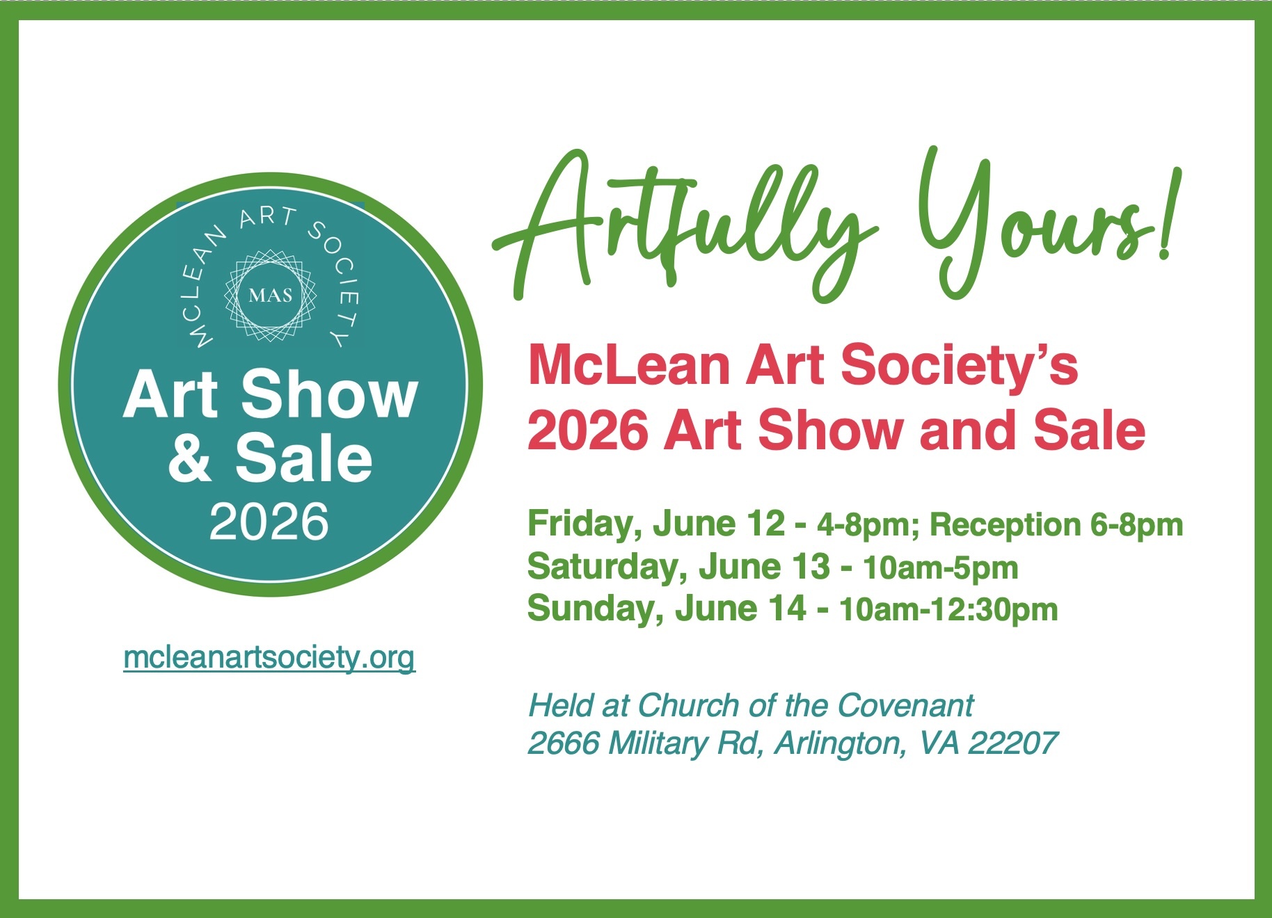 “Artfully Yours” Weekend Art Show & Sale 2026
