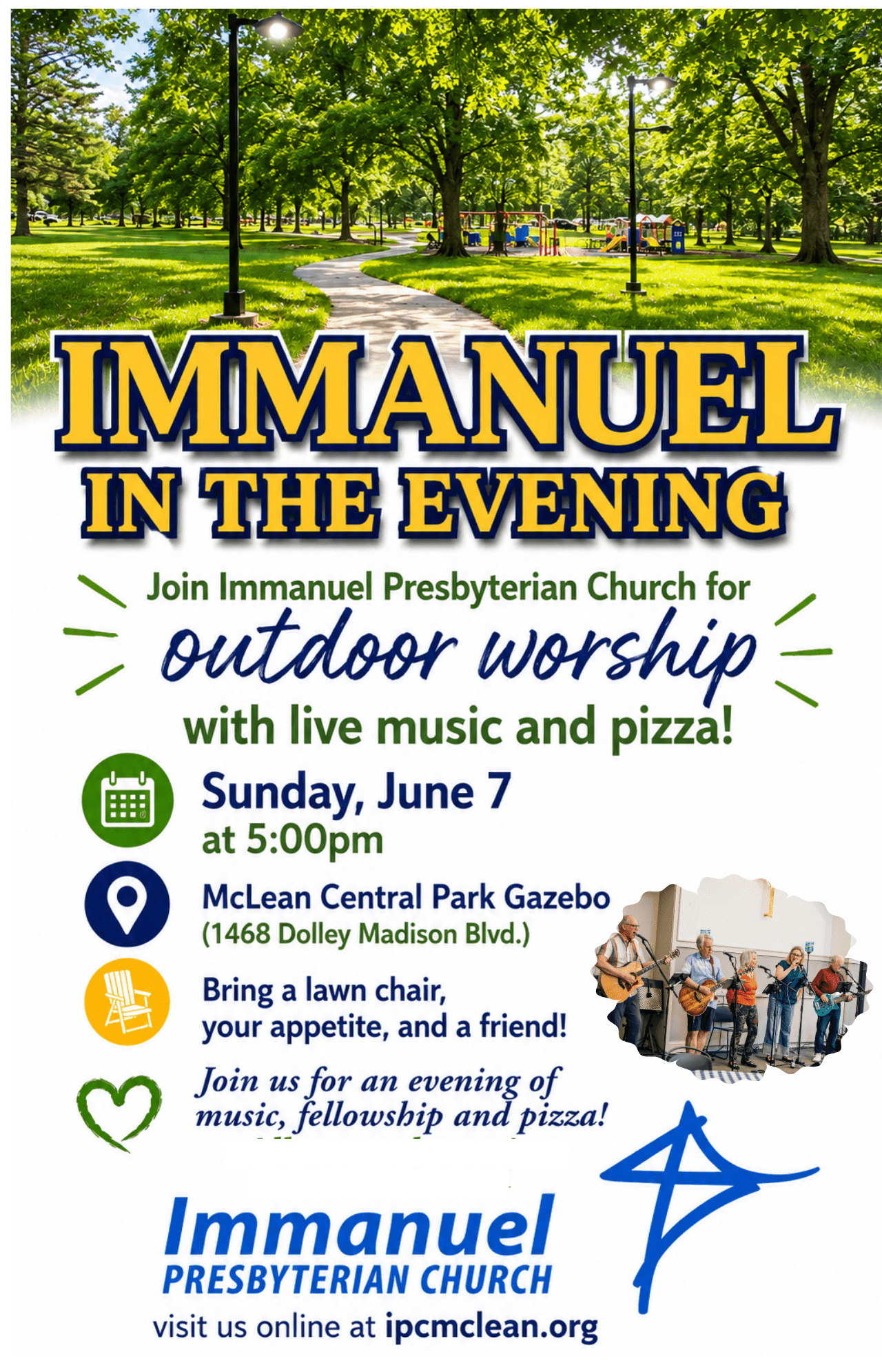 Immanuel In The Evening at McLean Central Park – Music, Pizza & Fellowship!