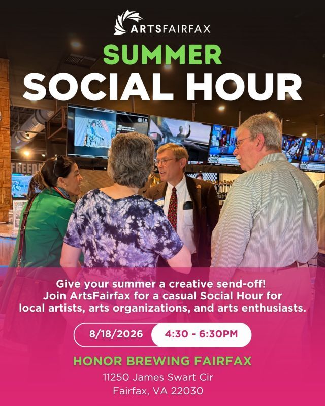The ArtsFairfax Summer Social Hour is just one week away! Have you RSVP'd yet?

Don't miss the chance to mingle with local artists, arts organizations, and arts enthusiasts in a casual Social Hour setting. Bring your business cards, bring a friend, and come ready to connect! This event is free to attend. Refreshments will be available for purchase.

📆 Tuesday, August 18
🕟️ 4:30pm - 6:30pm
📍 Honor Brewing Fairfax

➡️ RSVP at the link in our bio

#ArtsFairfax #LocalArts #DMVArts #Networking